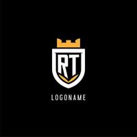 initiale rt logo avec bouclier, esport jeu logo monogramme style vecteur