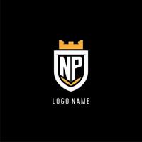 initiale np logo avec bouclier, esport jeu logo monogramme style vecteur