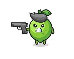 le mignon personnage de citron vert tire avec une arme à feu vecteur