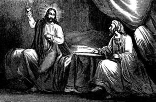 Jésus enseigne Nicodème ancien illustration. vecteur