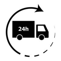 24 heures livraison icône illustration vecteur. un camion camion gratuit expédition, livraison garantie transport vecteur