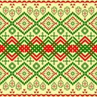 laid chandail joyeux Noël content Nouveau année illustration tricoté Contexte sans couture modèle populaire style scandinave ornements. fond d'écran emballage papier textile imprimer. blanc, rouge, vert couleurs. vecteur