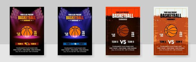 sport prospectus un d ensemble vecteur, prospectus avec basketball balle, championnat prospectus illustration. vecteur