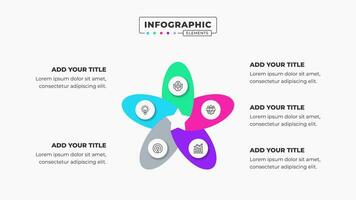 Créatif affaires infographie présentation modèle avec 5 pas ou les options vecteur