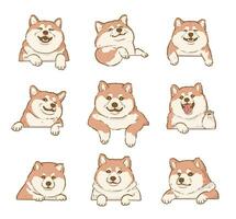 mignonne dessin animé furtivement shiba inu chien ensemble vecteur