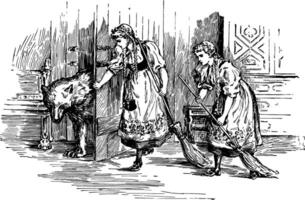 les filles et loup, ancien illustration vecteur