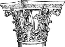 corinthien capital, colonne, ancien gravure. vecteur