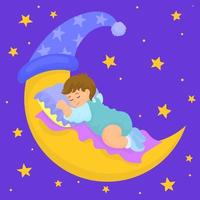 bébé dort paisiblement sur un croissant de lune vecteur