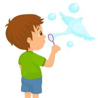 petit garçon faisant des bulles de savon, jour de la paix vecteur