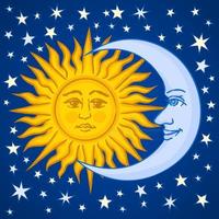 soleil et lune ethniques avec un ciel étoilé derrière vecteur