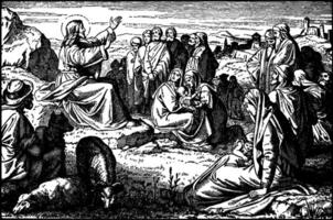 Jésus enseigne le sermon sur le monter, le béatitudes ancien illustration. vecteur