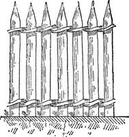 palissade ou mur de pieux, ancien gravure. vecteur