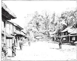 une rue vue de oui, Japon, ancien gravure. vecteur