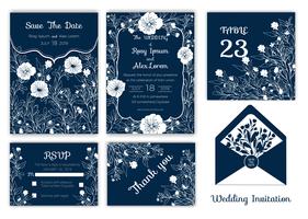 Faire-part de mariage, Réservez la date, carte de RSVP, carte de remerciement, numéro de table vecteur