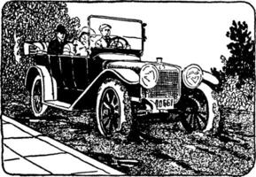 voiture sur boueux rue, ancien illustration. vecteur