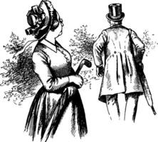 femme en train de regarder homme marcher, ancien illustration vecteur