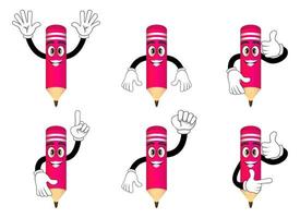 personnages de crayon de mascotte debout et faisant différentes actions en agitant vecteur