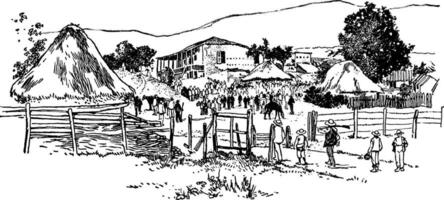 Espagnol terrassement et retranchements à el caney, ancien illustration. vecteur