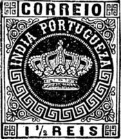 Portugais indes 1 reis timbre de 1882, ancien illustration. vecteur