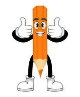 mignon beau personnage de crayon mascotte debout et montrant comme le pouce vers le haut isolé vecteur