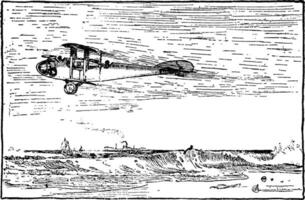 avion en volant au dessus rive, ancien illustration. vecteur