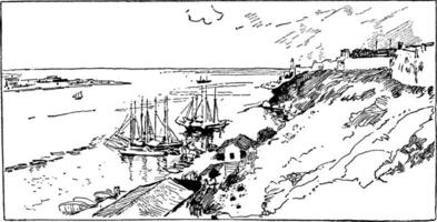 la havane port, ancien illustration. vecteur