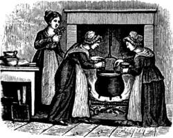 aussi beaucoup cuisiniers gâcher le bouillon, ancien illustration vecteur