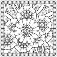 esquisser le motif de fleurs carrées dans le style mehndi pour la page du livre de coloriage vecteur