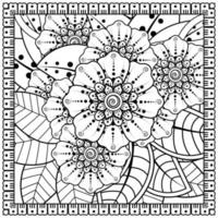 esquisser le motif de fleurs carrées dans le style mehndi pour la page du livre de coloriage vecteur