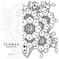 ornement décoratif de fleur de mehndi dans le style oriental ethnique, ornement de griffonnage, dessin de main de contour. page de livre de coloriage. vecteur