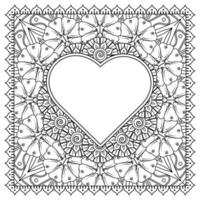 fleur de mehndi avec cadre en forme de coeur. décoration en ornement oriental ethnique, doodle. vecteur