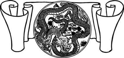 chinois bannière avoir une gros serpent dans il centre, ancien gravure. vecteur