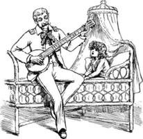 père en jouant banjo ancien illustration. vecteur