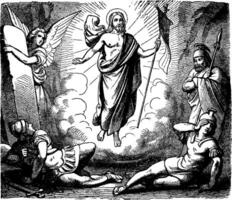 le résurrection de Jésus après le ange supprimé le pierre de le tombeau entrée ancien illustration. vecteur