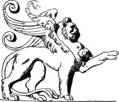 ailé Lion est montré sur le tombeau de loyaux de bresze dans le rouen cathédrale, ancien gravure. vecteur