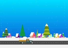 Noël Contexte avec coloré chalet et pin arbre dans neigeux paysage. vecteur illustrateur.