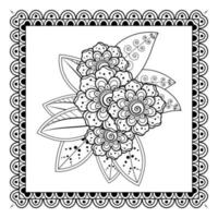 esquisser le motif de fleurs carrées dans le style mehndi pour la page du livre de coloriage vecteur