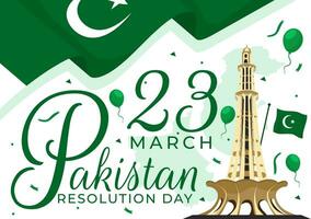 content Pakistan résolution journée vecteur illustration sur 23 Mars avec agitant drapeau et Repères dans nationale vacances plat dessin animé Contexte conception