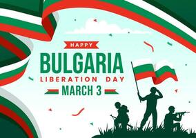 content Bulgarie libération journée vecteur illustration sur Mars 3 avec bulgare drapeau et ruban dans nationale vacances plat dessin animé Contexte conception