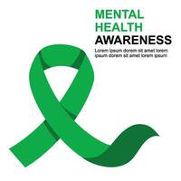 vert ruban est une symbole pour spectacle soutien ou élever conscience pour personnes en difficulté avec mental santé. monde mental santé journée ruban sur blanc Contexte. vecteur