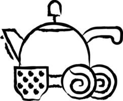thé pot avec cannelle Rouleaux main tiré vecteur illustration