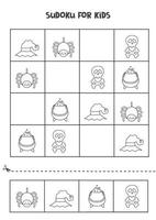jeu de sudoku pour les enfants avec de jolies images d'halloween en noir et blanc