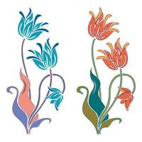 ancien rétro floral calligraphique art décoratif éléments coloré esquisser ensemble avec fleurs isolé vecteur