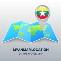 icône de localisation du myanmar sur la carte du monde, icône d'épingle ronde du myanmar vecteur