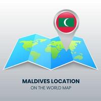 icône de localisation des maldives sur la carte du monde, icône de broche ronde des maldives vecteur