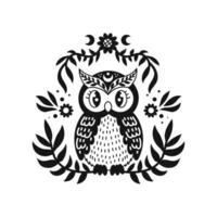 mignonne mystique hibou avec floral ornement vecteur