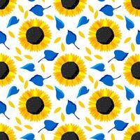 tournesols. sans couture modèle avec Jaune fleurs et bleu feuilles pour moderne textile, décoratif tissus. vecteur. vecteur