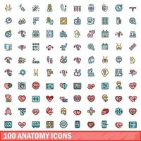 100 anatomie Icônes ensemble, Couleur ligne style vecteur