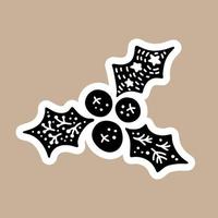 autocollant de vecteur noir de noël avec un joli gui joyeux. personnage de badge scandinave dessiné à la main pour ordinateur portable, scrapbook ou planificateur. illustration isolé graphique plat