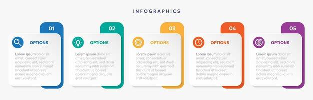 moderne affaires infographie modèle, carré forme avec 5 les options ou pas Icônes vecteur